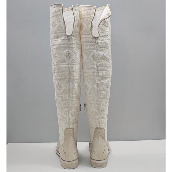 NEW Free People Bren Knee High Boot Womens EU 38 Cream Embroidered Boho Slouchy - Picture 8 of 15